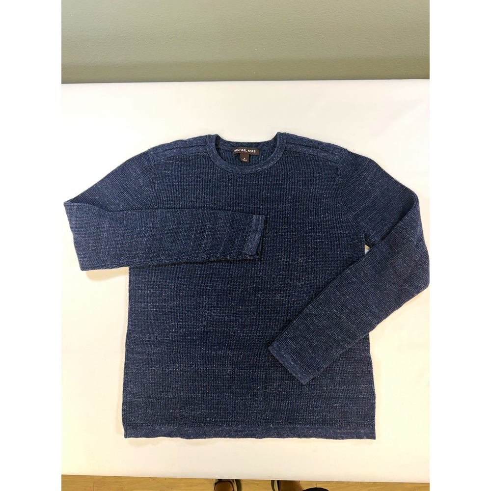 Michael Kors Men's Blue Solid Knit Crew Neck Long Sleeve Pullover Sweater M